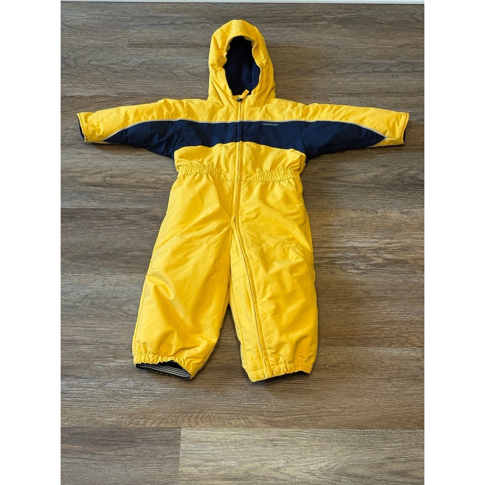Lands' End Yellow and Navy Hooded Kids Snowsuit